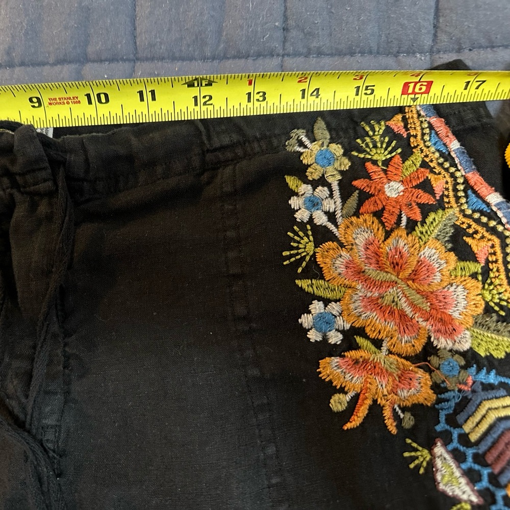 JOHNNY WAS- Boho Embroidered Black Women Drawstring Shorts.    SZ M - Picture 6 of 7